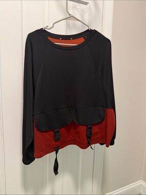 Zara Black and Burgundy Layered Buckle-Detail Crewneck Sweatshirt